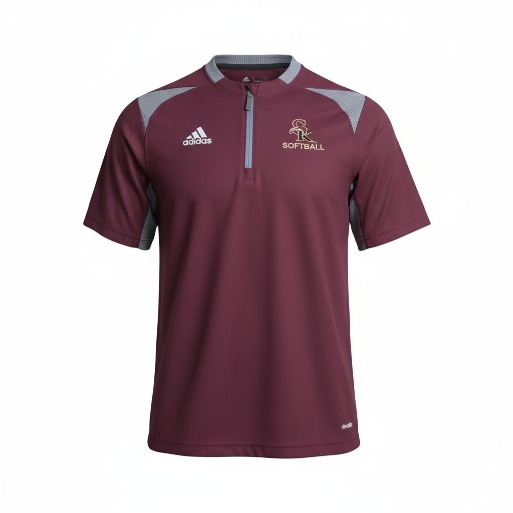 Adidas Mens Climalite Quarter Zip Short Sleeve Softball Pullover Maroon Small